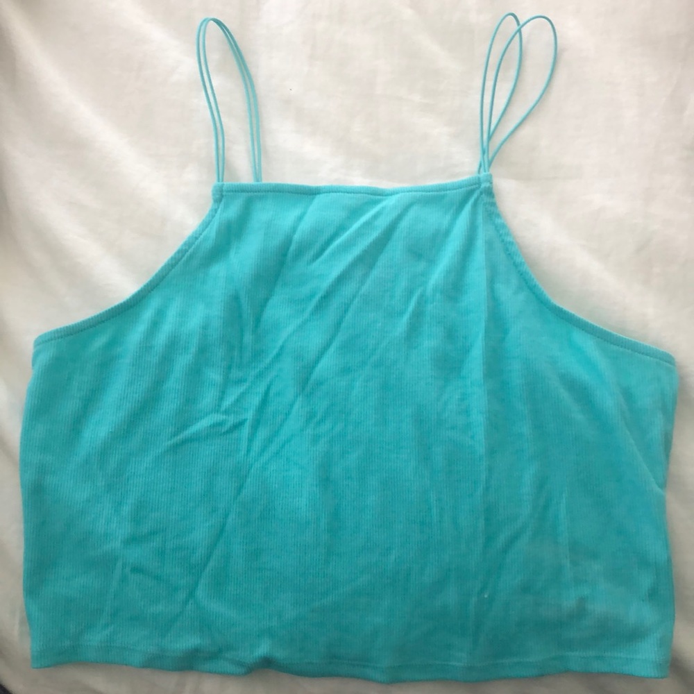 Aqua double strap halter crop top